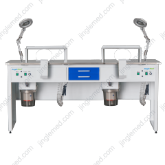 JG-J2 double-station dental lab workstation example with a customized worktop and drawer layout