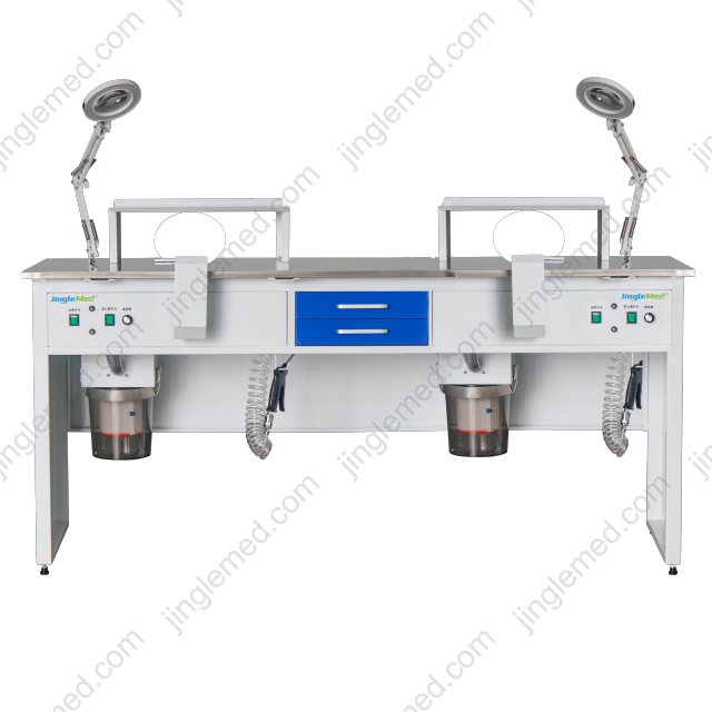 JG-J2 double-station dental lab workstation example with a customized worktop and drawer layout