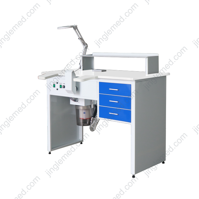 JG-J1 single-station dental lab workstation with stainless steel body and engineered stone worktop