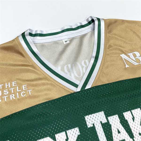 Camiseta de fútbol de malla bordada de gran tamaño con corte cuadrado