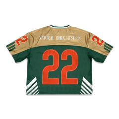 Camiseta de fútbol de malla bordada de gran tamaño con corte cuadrado