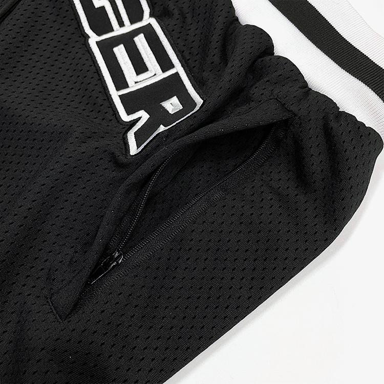 Black Patchwork Mesh Classic Embroidery Basketball Shorts