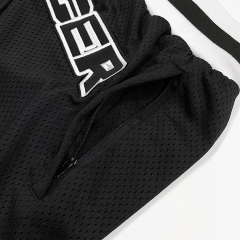 Black Patchwork Mesh Classic Embroidery Basketball Shorts