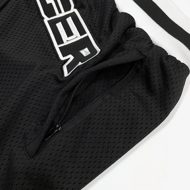 Black Patchwork Mesh Classic Embroidery Basketball Shorts
