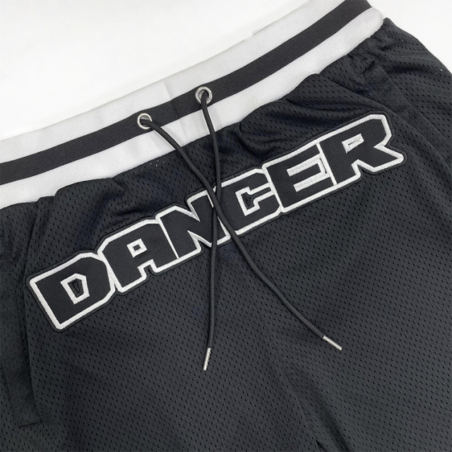 Black Patchwork Mesh Classic Embroidery Basketball Shorts