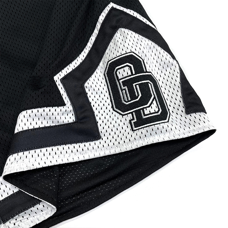 Black Patchwork Mesh Classic Embroidery Basketball Shorts