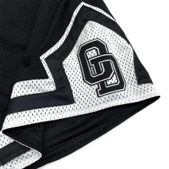 Black Patchwork Mesh Classic Embroidery Basketball Shorts