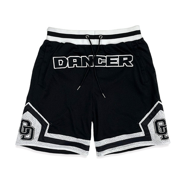 Black Patchwork Mesh Classic Embroidery Basketball Shorts