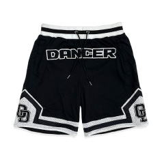 Black Patchwork Mesh Classic Embroidery Basketball Shorts