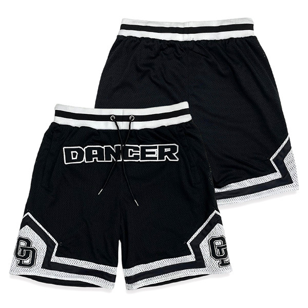 Black Patchwork Mesh Classic Embroidery Basketball Shorts