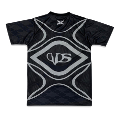 Custom Heat Pressed Sublimation Design Patchwork Black Soccer Shirts