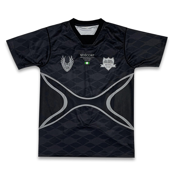Custom Heat Pressed Sublimation Design Patchwork Black Soccer Shirts