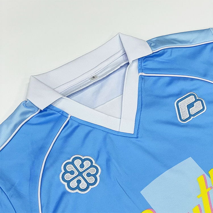 Blue Embroidery Sublimation Retro Design Football Shirts