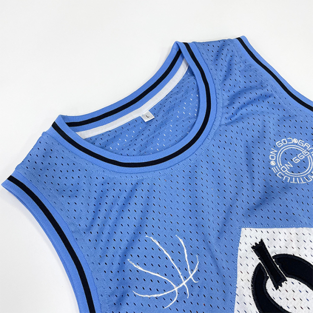 Custom Embroidery Blue Design Basketball Jersey