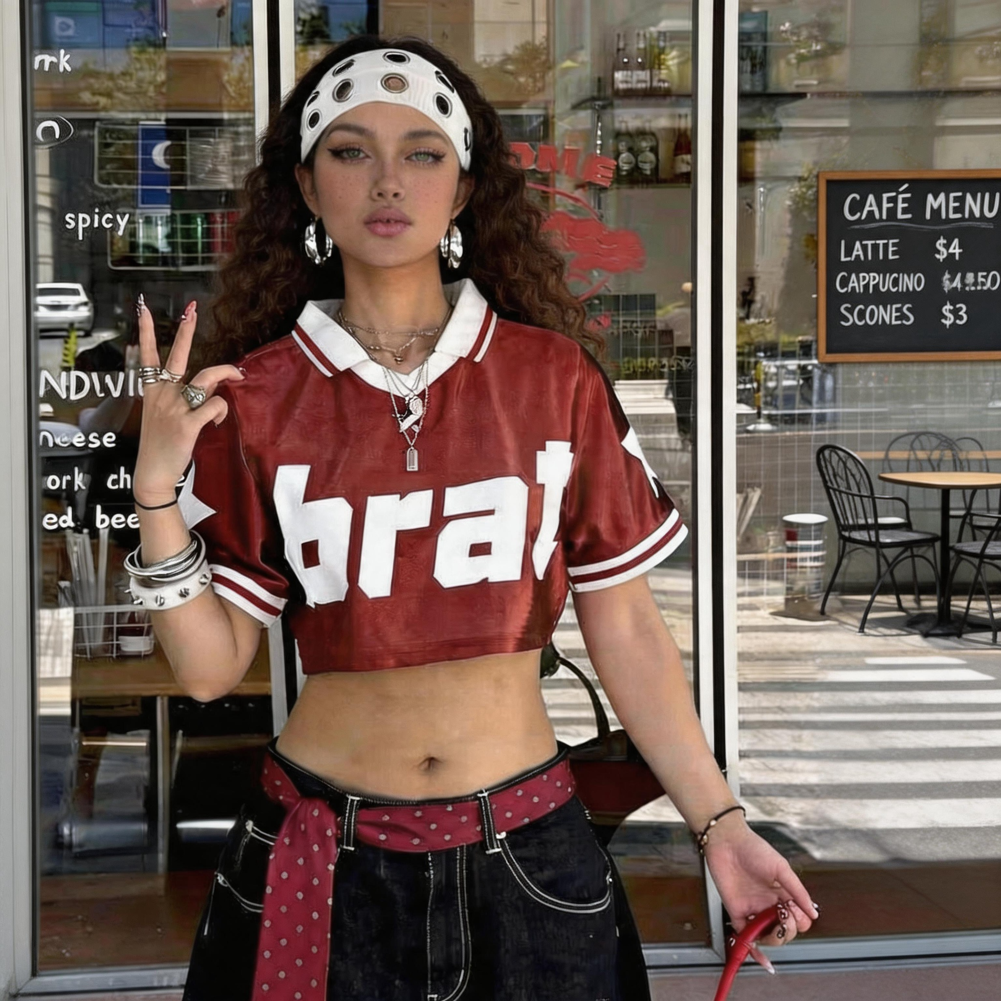 Wholesale Women Y2K Cropped Football Jersey "brat" Letter Print Striped Collar Short Sleeve Sport Crop Top