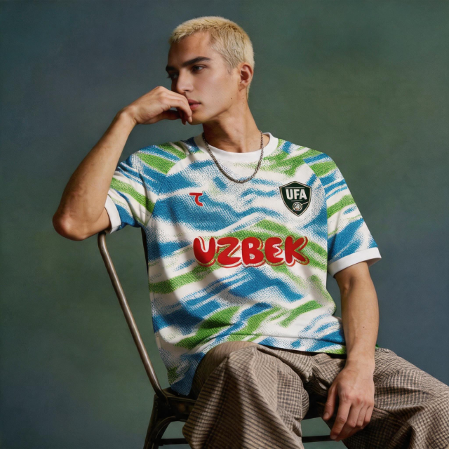 Uzbek Football Jersey, Retro Gradient Pattern Short Sleeve Soccer Shirt