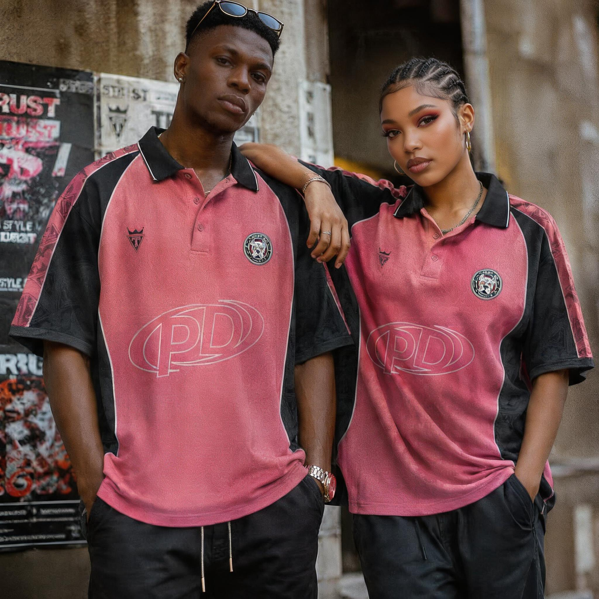 Unisex Retro Color Block Football Polo Shirt Couple Matching Street Jersey