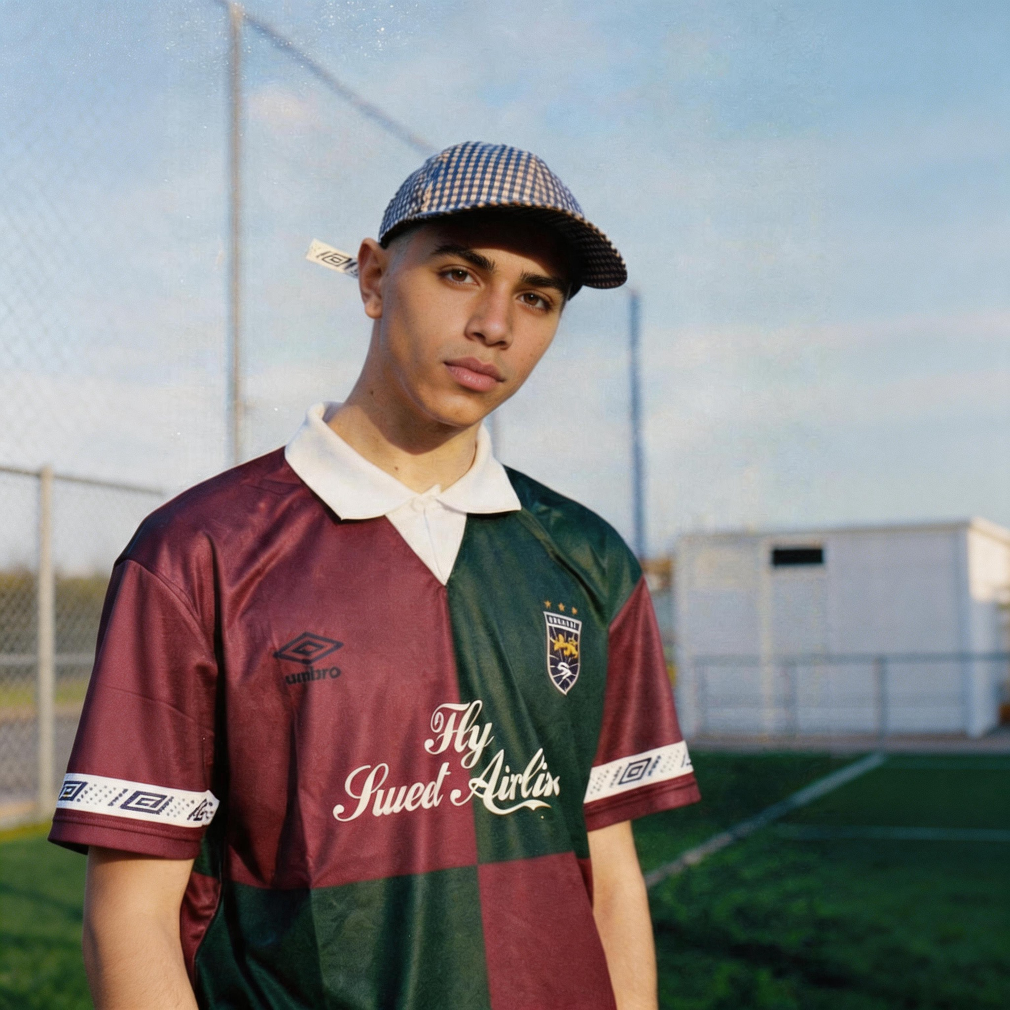 Unisex Retro Quadrant Color Block Soccer Jersey, Burgundy Green Spliced Polo Collar Street Football Shirt