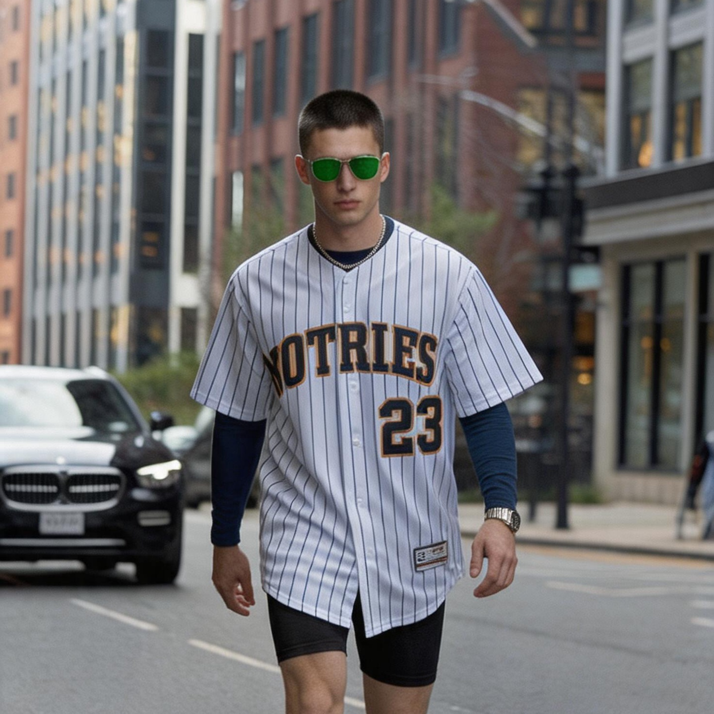 Men Retro Pinstripe Button Up Baseball Jersey Streetwear Short Sleeve Shirt