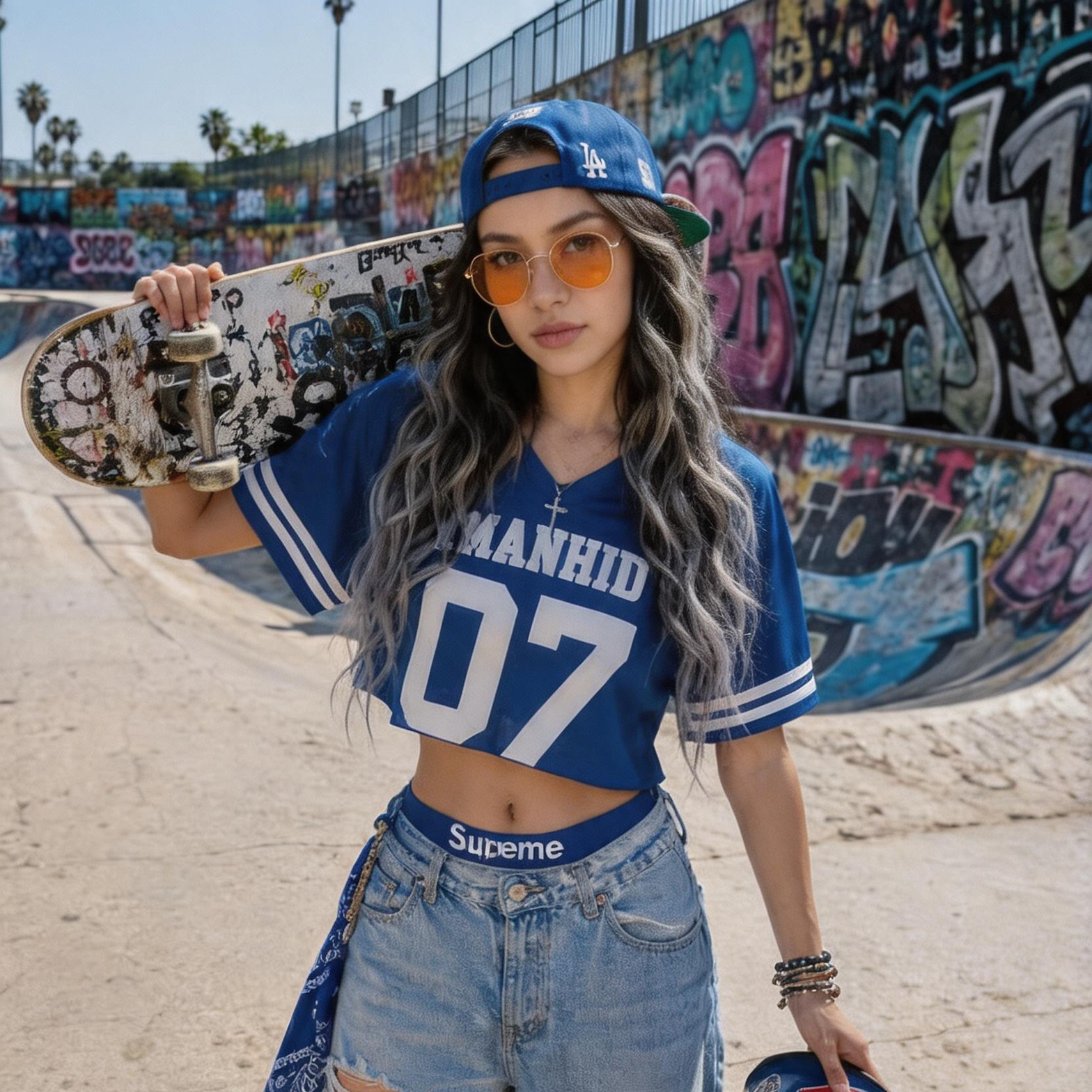 Women Manhid 07 Cropped Football Jersey Blue V-neck Striped Sleeve Crop Sports Top Jerseys