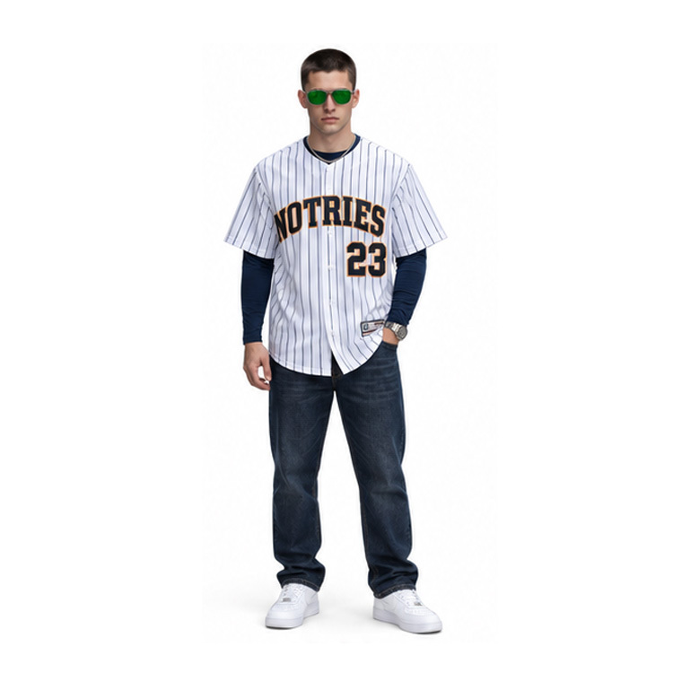 Men Retro Pinstripe Button Up Baseball Jersey Streetwear Short Sleeve Shirt