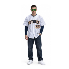 Men Retro Pinstripe Button Up Baseball Jersey Streetwear Short Sleeve Shirt