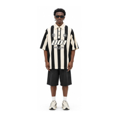 Men Oversized Vertical Striped Polo Jersey Print Streetwear Short Sleeve Shirt Jersey