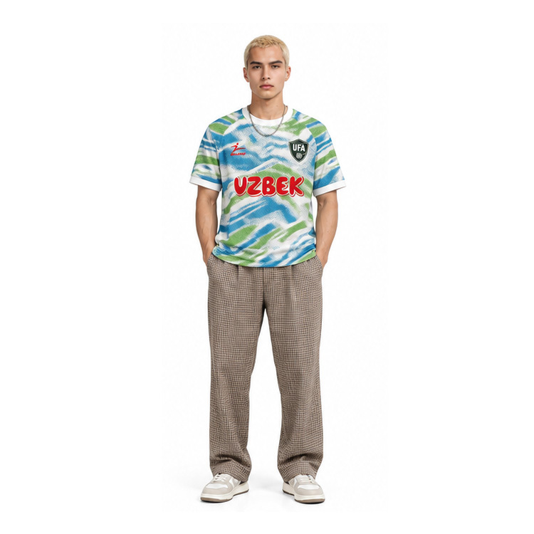 Uzbek Football Jersey, Retro Gradient Pattern Short Sleeve Soccer Shirt
