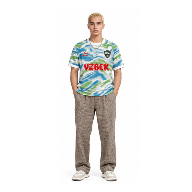 Uzbek Football Jersey, Retro Gradient Pattern Short Sleeve Soccer Shirt