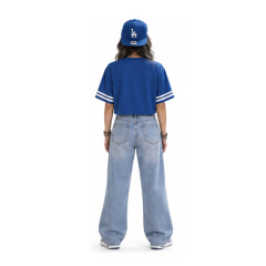 Women Manhid 07 Cropped Football Jersey Blue V-neck Striped Sleeve Crop Sports Top Jerseys