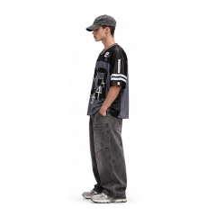 Unisex Oversized Y2K Gothic Mesh Football Jersey, Number 33 Cross Chain Dripping Print V Neck Short Sleeve Streetwear Shirt
