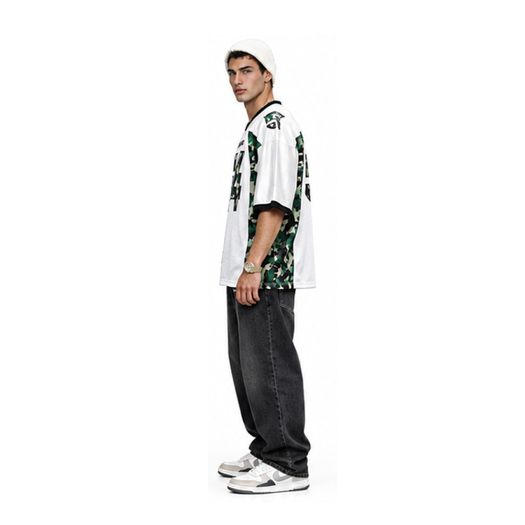 Hip Hop Camo Panel Number 54 Print Football Jersey, Men Breathable Mesh Short Sleeve Tee Jersey