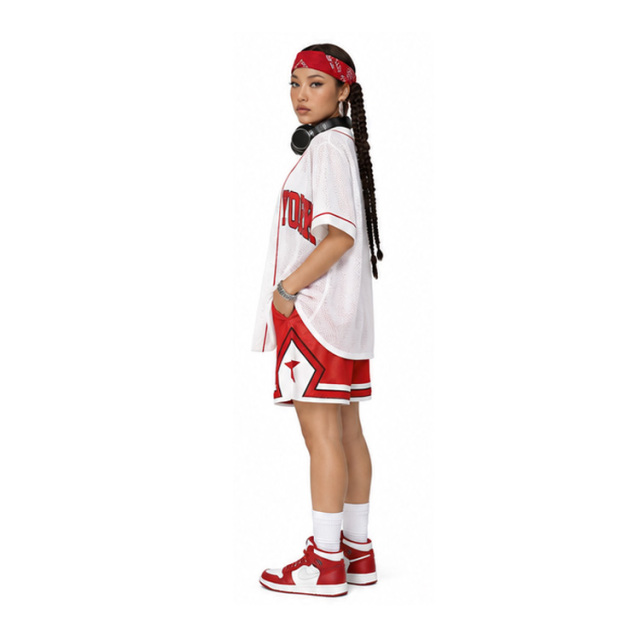Women Oversized New York Print Mesh Baseball Jersey Open Front Short Sleeve Street Shirt