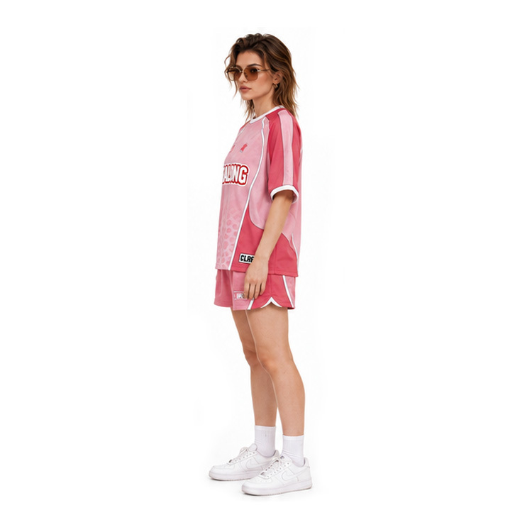 Pink Gradient Spliced Sports Jersey Shorts Set Retro Soccer Jersey Football Uniform