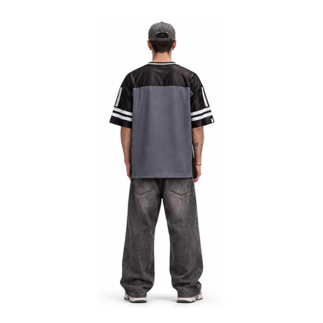 Unisex Oversized Y2K Gothic Mesh Football Jersey, Number 33 Cross Chain Dripping Print V Neck Short Sleeve Streetwear Shirt