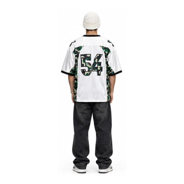 Hip Hop Camo Panel Number 54 Print Football Jersey, Men Breathable Mesh Short Sleeve Tee Jersey