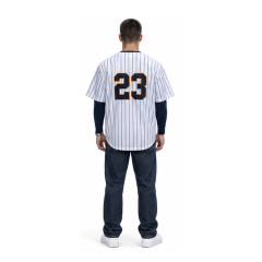 Men Retro Pinstripe Button Up Baseball Jersey Streetwear Short Sleeve Shirt