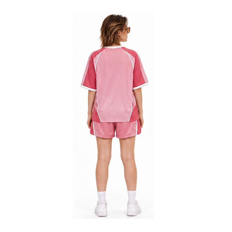 Pink Gradient Spliced Sports Jersey Shorts Set Retro Soccer Jersey Football Uniform