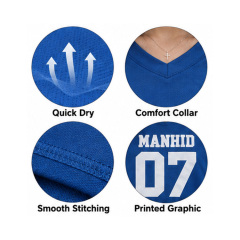 Women Manhid 07 Cropped Football Jersey Blue V-neck Striped Sleeve Crop Sports Top Jerseys