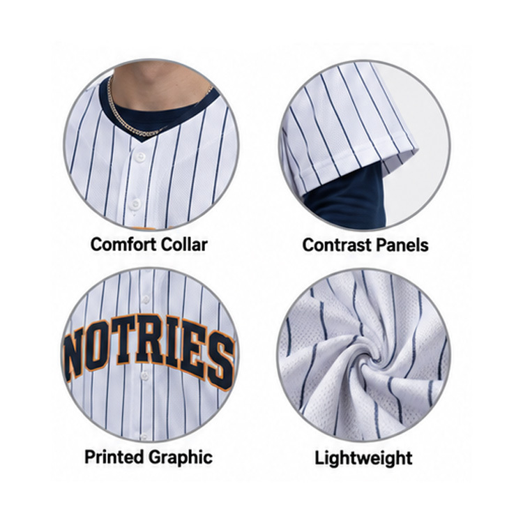 Men Retro Pinstripe Button Up Baseball Jersey Streetwear Short Sleeve Shirt