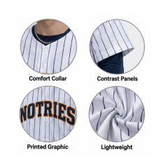 Men Retro Pinstripe Button Up Baseball Jersey Streetwear Short Sleeve Shirt