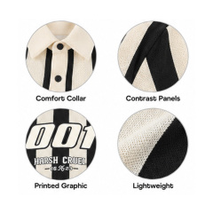 Men Oversized Vertical Striped Polo Jersey Print Streetwear Short Sleeve Shirt Jersey