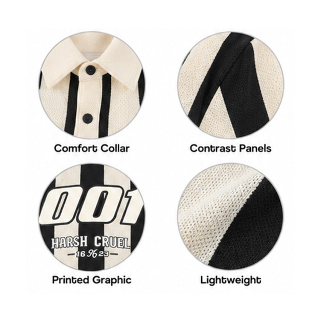 Men Oversized Vertical Striped Polo Jersey Print Streetwear Short Sleeve Shirt Jersey