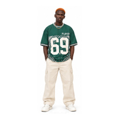 Unisex Vintage Green Paisley Bandana Print Football Jersey Oversized Short Sleeve Streetwear T Shirt