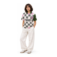 Unisex Retro Checkerboard Soccer Jersey Gastown United Letter Crest Print Green Contrast Collar Spliced Short Sleeve Streetwear Football Shirt