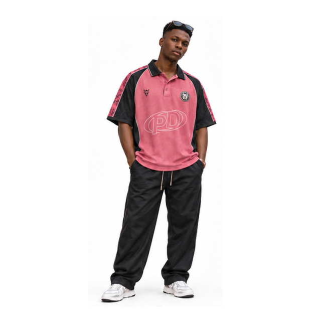 Unisex Retro Color Block Football Polo Shirt Couple Matching Street Jersey