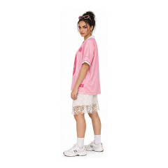 Women Retro Pink Collared Soccer Jersey Our Lady of Guadalupe Virgin Mary Graphic Print Short Sleeve Streetwear Football Shirt