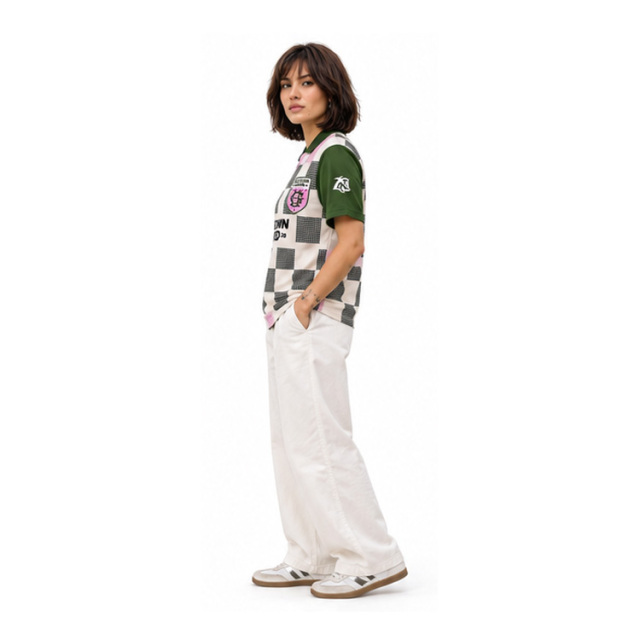 Unisex Retro Checkerboard Soccer Jersey Gastown United Letter Crest Print Green Contrast Collar Spliced Short Sleeve Streetwear Football Shirt