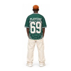 Unisex Vintage Green Paisley Bandana Print Football Jersey Oversized Short Sleeve Streetwear T Shirt