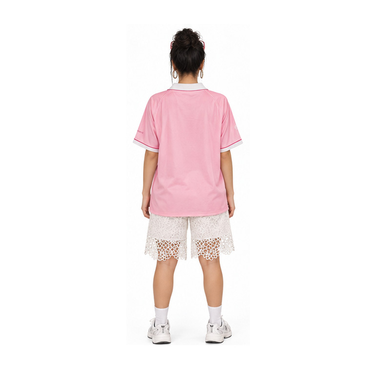 Women Retro Pink Collared Soccer Jersey Our Lady of Guadalupe Virgin Mary Graphic Print Short Sleeve Streetwear Football Shirt
